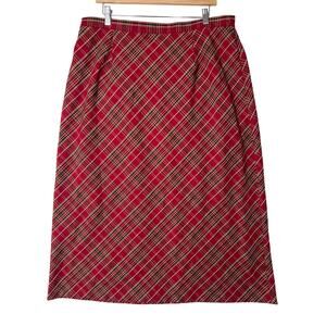 Requirements Vintage Red Tartan Plaid Pleated Midi Skirt Size 18